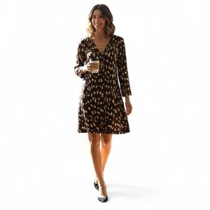 Diane von Furstenberg Silk Shift Dress |Brown Animal Print| vintage